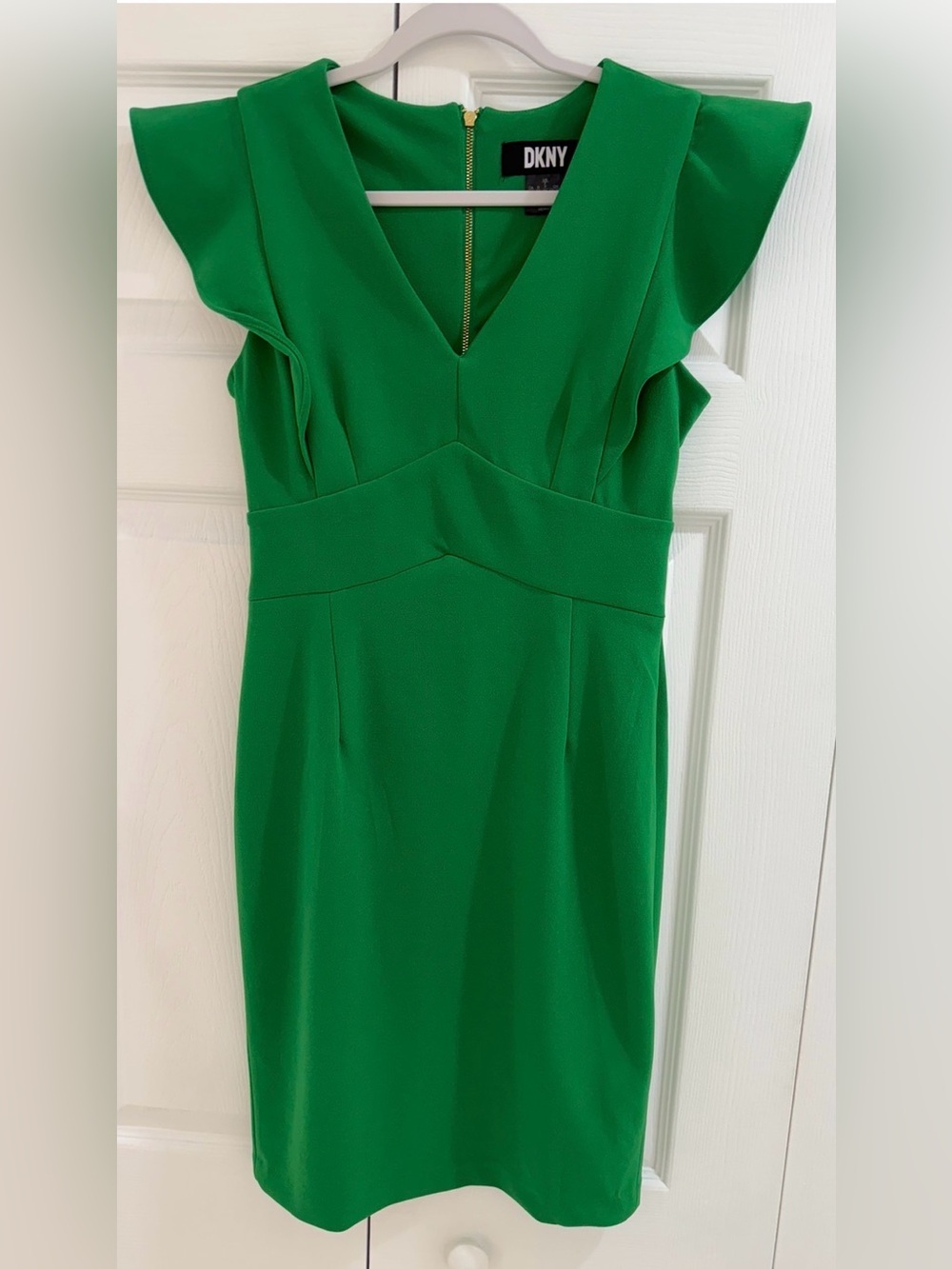 DKNY Emerald V-Neck Flutter Sleeve Sheath Dress